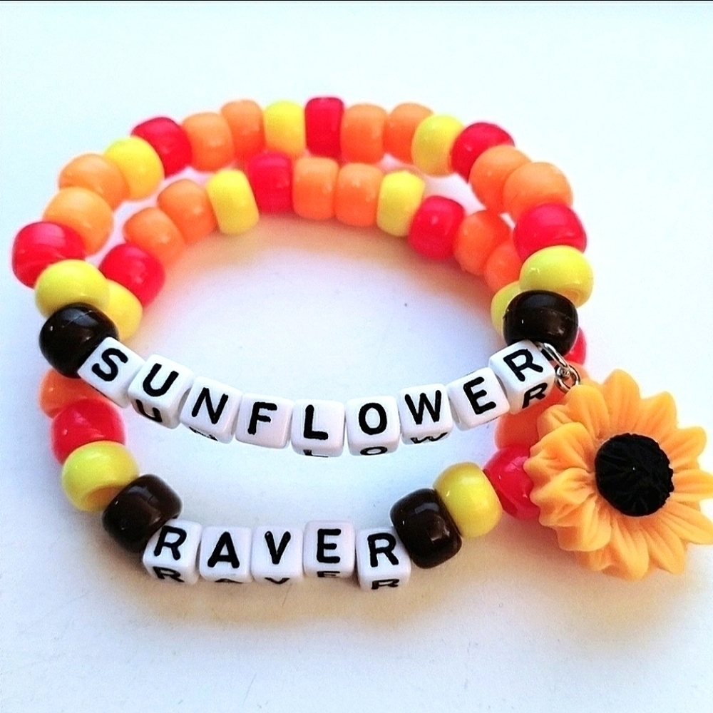 Handmade Stackable Sunflower Raver Kandi Bracelets